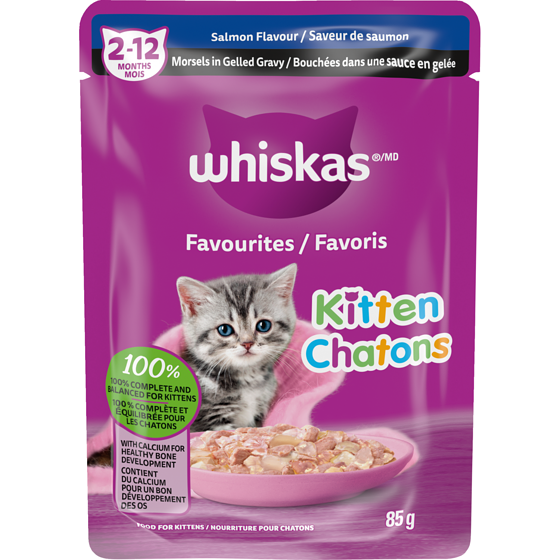 Whiskas Favourites Wet Food For Kitten Morsels In Gelled Gravy Salmon Pouch 85 g, $1.16/100g