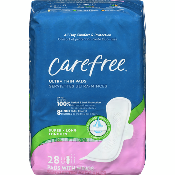 Carefree Ultra Thin Pads, Super/Long Pads With Wings, 28ct 28 ea, $0.34/1ea