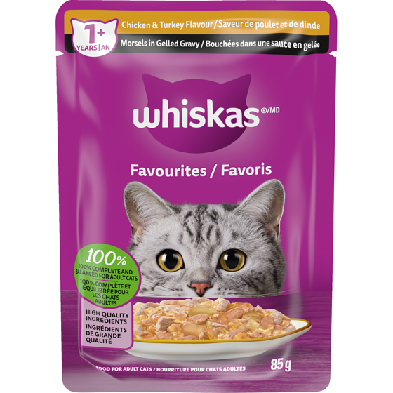 Whiskas Favourites Adult Wet Cat Food Morsels in Gelled Gravy Chicken & Turkey Flavour Pouch 85 g, $1.16/100g