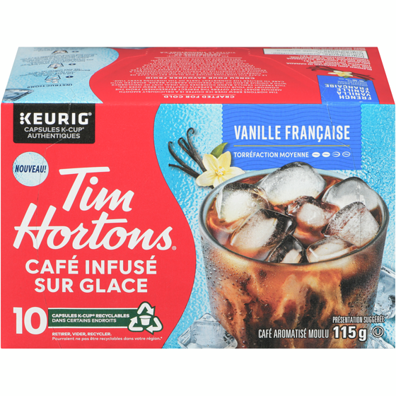 Tim Hortons Café infusé sur glace café aromatisé moulu vanille française torréfaction moyenne 10 ea, 1,40 $/1ch