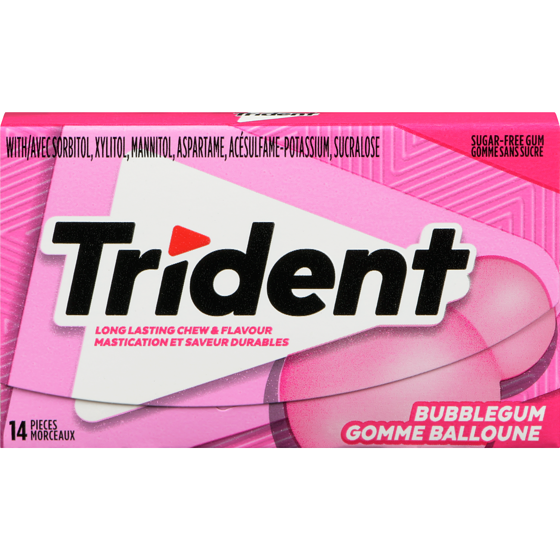 TRIDENT Sugar-Free Gum Bubblegum, Case 12x14.0 ea, $0.14/1ea