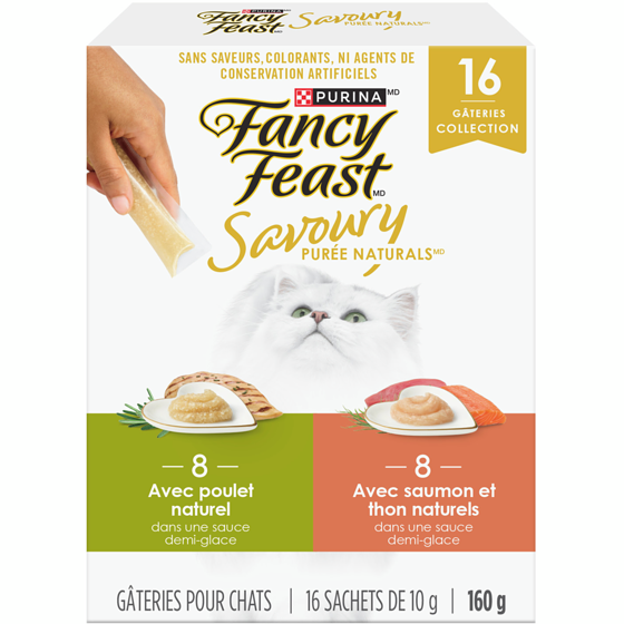Purina Fancy Feast savoury purée naturals emballage assorti meilleurs vendeurs, gâteries pour chats 160 g, 7,18 $/100g