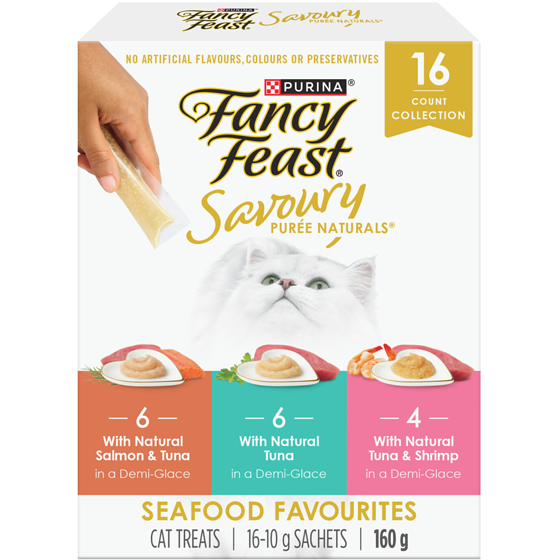 Purina Fancy Feast Savoury Purée Naturals Seafood Favourites Variety Pack, Cat Treats 160 g, $7.18/100g