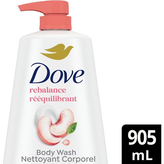 Dove Gel douche avec rééquilibrant pêche blanche et lait de riz 905 ml, 1,77 $/100ml