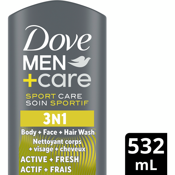 Dove Sport Care Hair, Face, and Body Wash Active + Fresh Cleanser 532 ml, $1.78/100ml