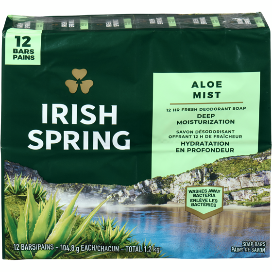Irish Spring Pains de savon aloe mist 12x105.0 g, 0,95 $/100g