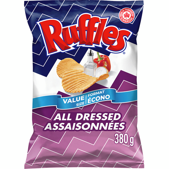 Ruffles All Dressed flavoured Potato Chips Value Size 380 g, $1.84/100g