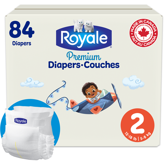 Royale Couches Premium, Très grand format, Taille 2 - 84 couches, Couches jetables pour bébé 84 ea, 0,24 $/1ch