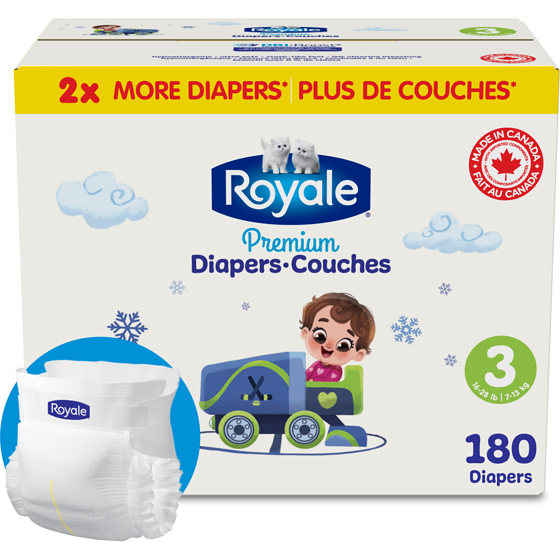 Royale Premium Diapers,  Size 3 - 180 Count, Disposable Baby Diapers 180 ea, $0.28/1ea