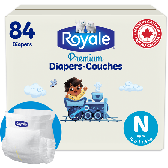 Royale Couches Premium, Très grand format, Taille Nourisson - 84 couches, Couches jetables pour bébé 84 ea, 0,24 $/1ch