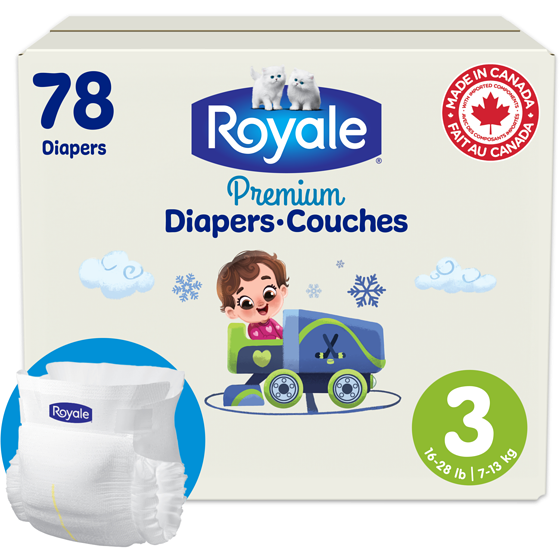 Royale Couches Premium, Très grand format, Taille 3 - 78 couches, Couches jetables pour bébé 78 ea, 0,26 $/1ch