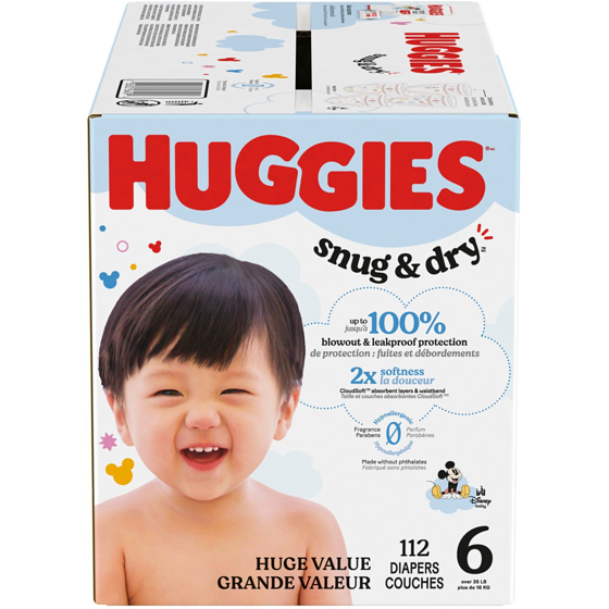 Huggies Couches pour bébés Snug & Dry, taille 6, 112 couches 112 ea, 0,31 $/1ch