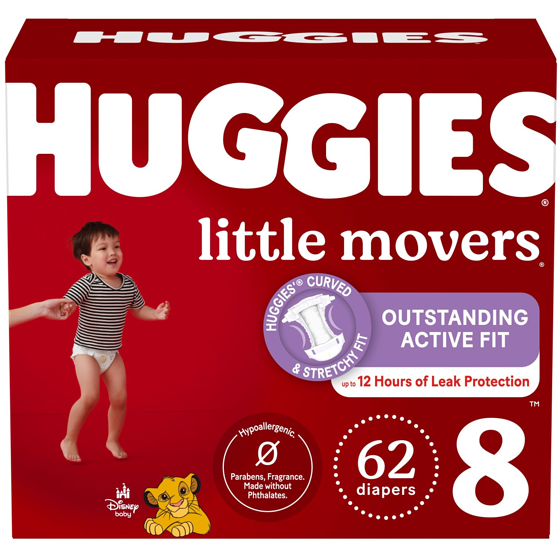 Huggies Little Movers Baby Diapers, Size 8 (46+ lbs), 62 Ct 62 ea, $0.56/1ea