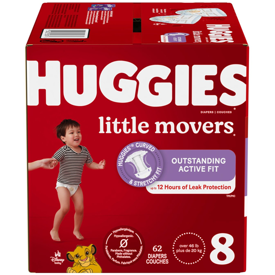 Huggies Couches pour bébés Little Movers, taille 8, 62 couches 62 ea, 0,56 $/1ch