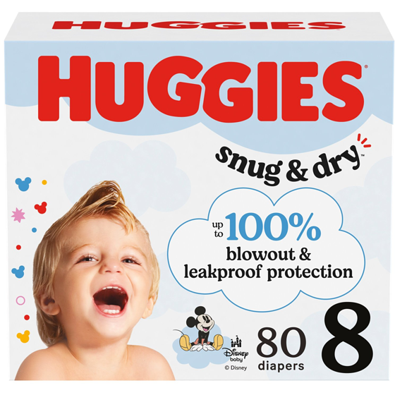 Huggies Snug & Dry Baby Diapers, Size 8 (46+ lbs), 80 Ct 80 ea, $0.44/1ea