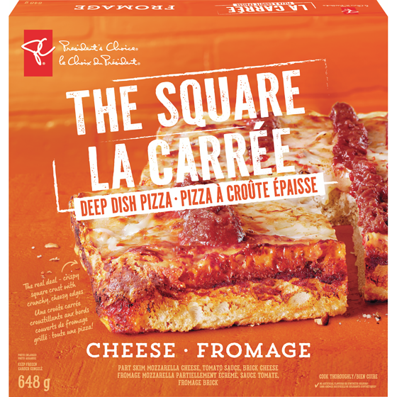 President's Choice ‘The Square’ Cheese Deep Dish Pizza 648 g, $1.54/100g