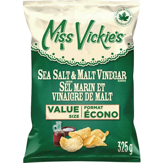 Miss Vickies Sea Salt & Malt Vinegar Flavour Kettle Cooked Potato Chips 325 g, $2.15/100g