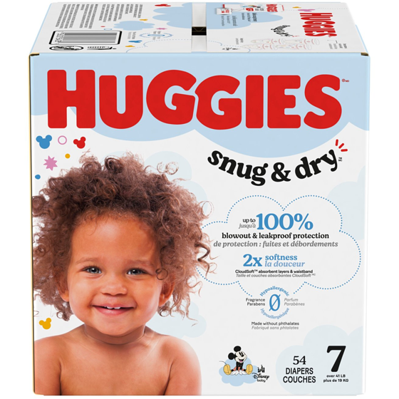 Huggies Couches pour bébés Snug & Dry, taille 7, 54 couches 54 ea, 0,52 $/1ch