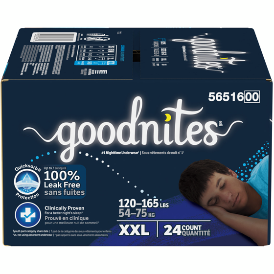 GoodNites Sous-vêtements de nuit pour garçons, TG, 24 sous-vêtements 24 ea, 1,50 $/1ch