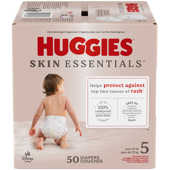 Huggies Couches pour bébés Skin Essentials, taille 5 (plus de 27 lb), 50 couches 50 ea, 0,72 $/1ch