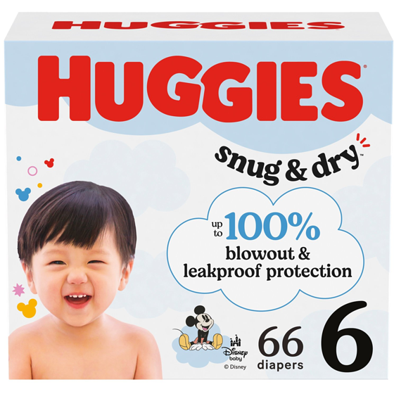 Huggies Snug & Dry Baby Diapers, Size 6 (35+ lbs), 66 Ct 66 ea, $0.42/1ea