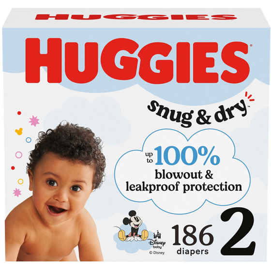 Huggies Snug & Dry Baby Diapers, Size 2 (12-18 lbs), 186 Ct 186 ea, $0.19/1ea