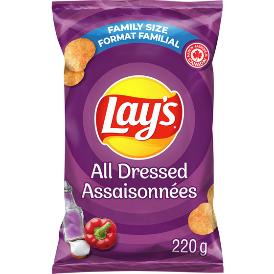Lay's All Dressed Flavoured Potato Chips 220 g, $1.82/100g