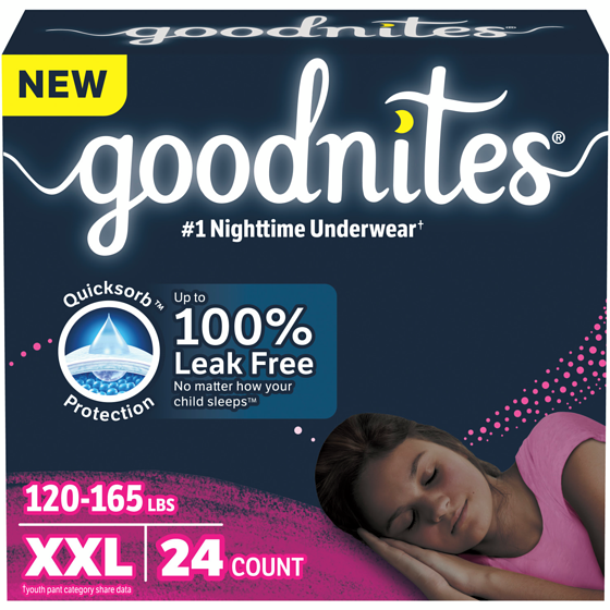 Goodnites Girls Nighttime Underwear, XXL (120-165 lbs), 24 Ct 24 ea, $1.50/1ea