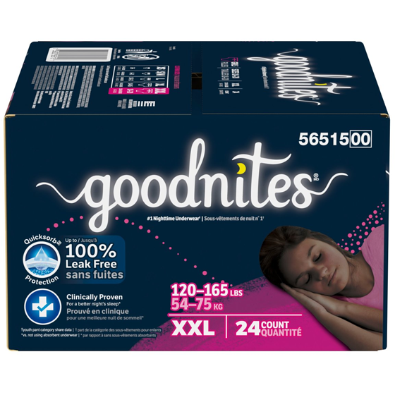 GoodNites Sous-vêtements de nuit pour filles, TG, 24 sous-vêtements 24 ea, 1,37 $/1ch