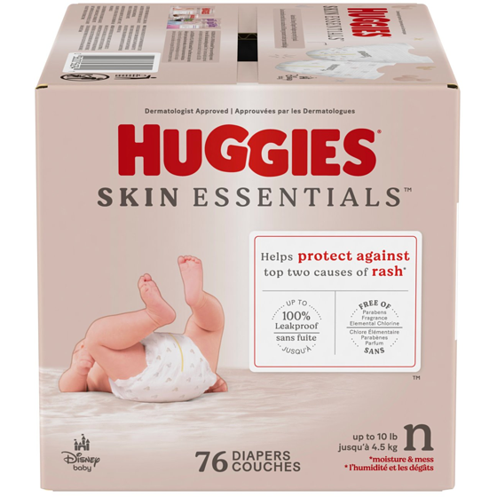Huggies Couches pour bébés Skin Essentials, Nouveau-né, 76 couches 76 ea, 0,49 $/1ch