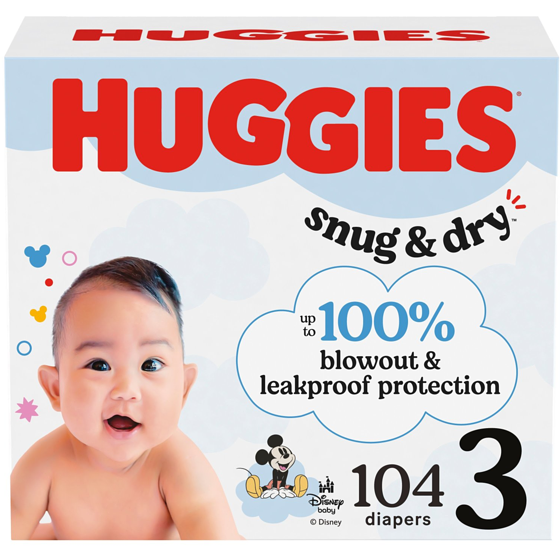 Huggies Snug & Dry Baby Diapers, Size 3 (16-28 lbs), 104 Ct 104 ea, $0.27/1ea