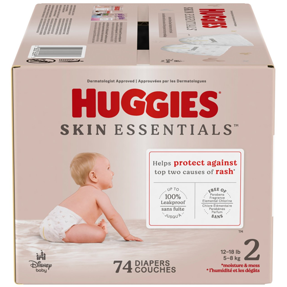Huggies Couches pour bébés Skin Essentials, taille 2, 74 couches 74 ea, 0,49 $/1ch