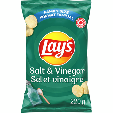Lay’s Croustilles assaisonnées Sel et vinaigre 220 g, 2,40 $/100g