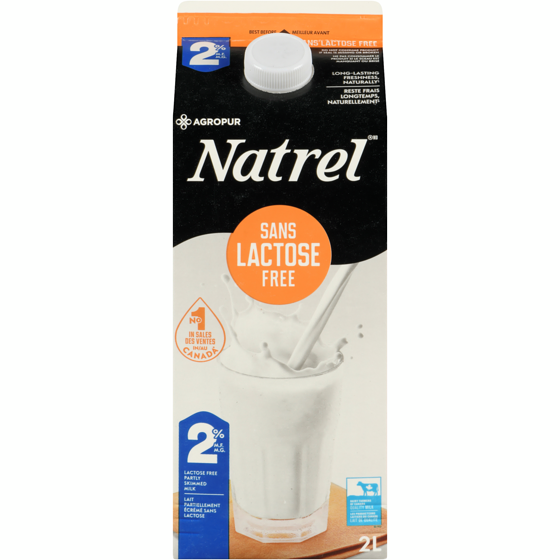 Natrel Lactose Free Partly Skimmed Milk 2% M.F. 2 l, $0.33/100ml