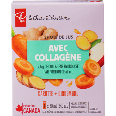 le Choix du Président Shots de mélange de jus avec d'autres ingrédients - carotte et gingembre 1 ea, 10,00 $/1ch