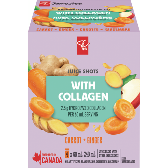 President's Choice Carrot + Ginger Juice Shots Juice Blend with Collagen and Other Ingredients 1 ea, $10.00/1ea