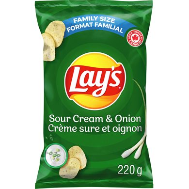 Lay's Sour Cream & Onion Flavoured Potato Chips 220 g, $2.40/100g