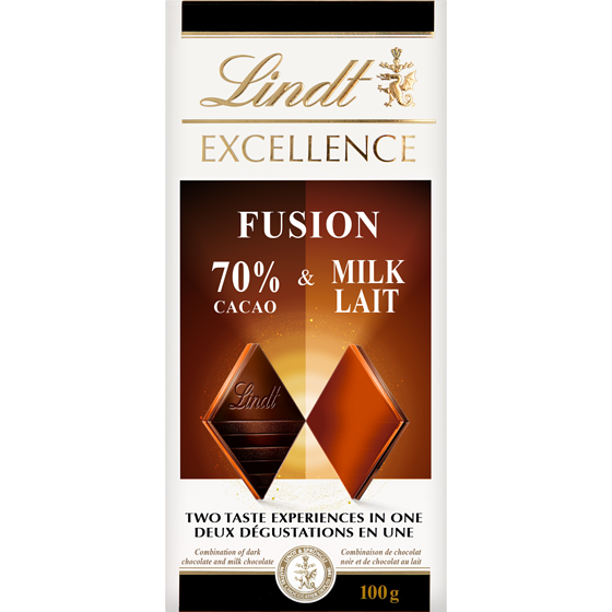 Lindt Barre de chocolat noir et doux à 70 % de cacao EXCELLENCE Fusion 100 g, 5,99 $/100g