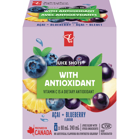 President's Choice PC® Açaí + Blueberry Flavour Juice Shots Juice Blend with Antioxidant and Other Ingredients 1 ea, $10.00/1ea