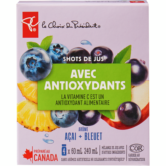 le Choix du Président Shots de mélange de jus avec d'autres ingrédients -  Açai et saveur de bleuets 1 ea, 10,00 $/1ch
