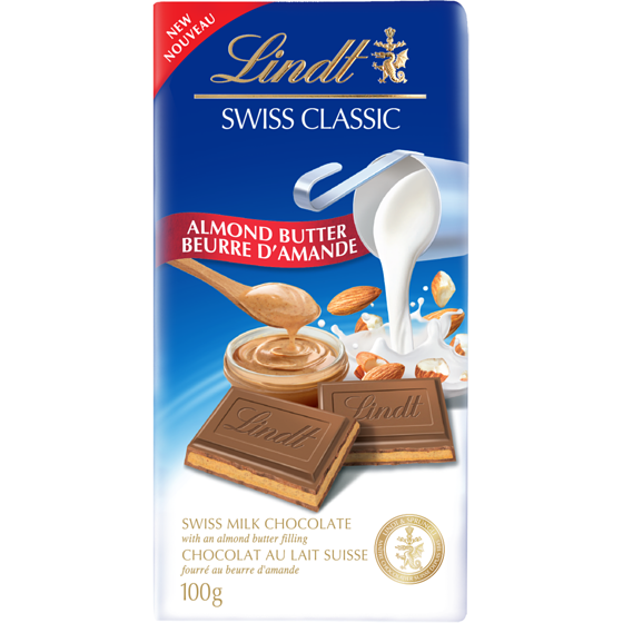 Lindt SWISS CLASSIC Milk Chocolate Almond Butter Bar 100 g, $3.99/100g
