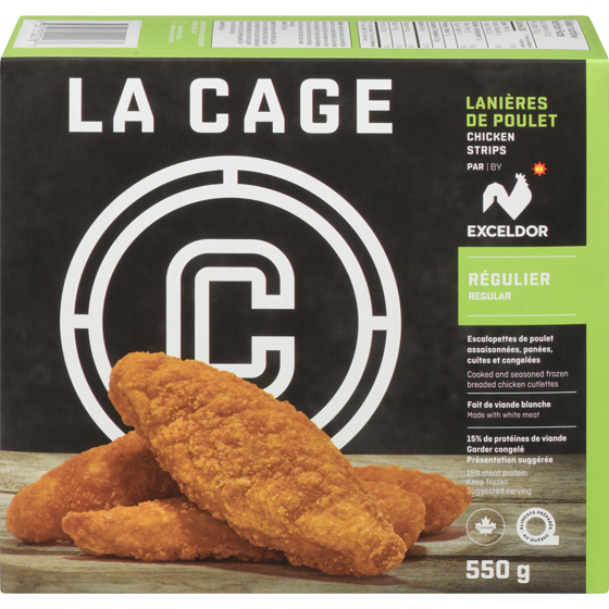 La Cage Lanières de poulet régulier 550 g, 2,64 $/100g