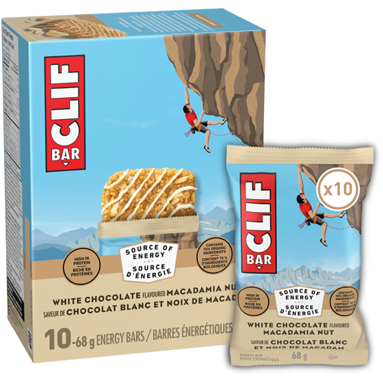 Clif Barre granola au chocolat blanc et noix de macadamia, riche en protéines, contient 70% d'ingrédients biologiques 10x68.0 g, 2,35 $/100g