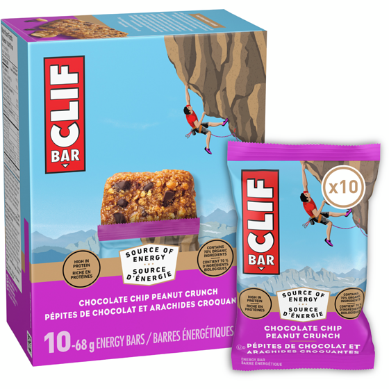 Clif Barres énergétiques Pépites de chocolat aux arachides croquantes 10x68.0 g, 2,35 $/100g