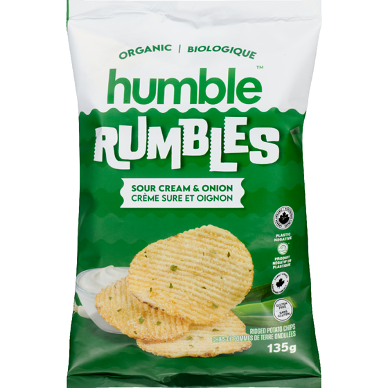 Humble Chips de pommes de terre ondulées crème sure et oignon biologique 135 g, 3,33 $/100g
