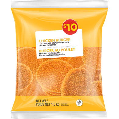 null Chicken Burgers, Fully Cooked & Breaded 1.5 kg, $0.67/100g