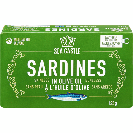 Sea Castle Sardines in Olive Oil, Skinless Boneless 125 g, $3.19/100g