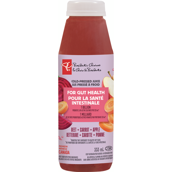 President's Choice Beet + Carrot + Apple Cold Pressed Juice with Probiotics for Gut Health 333 ml, $1.50/100ml