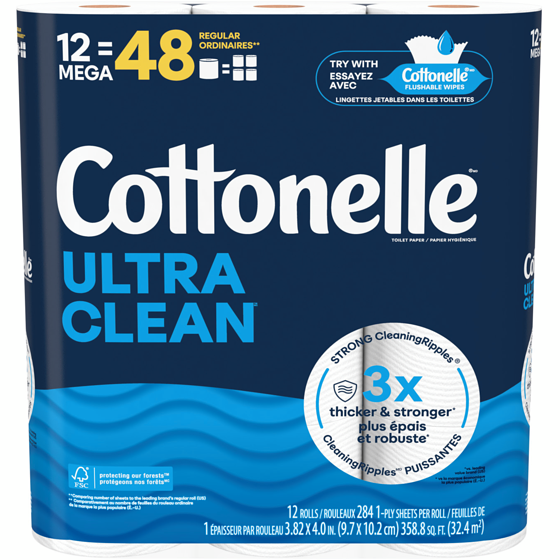 Cottonelle Ultra Clean Toilet Paper, 12 Mega Rolls  12 ea, $1.25/1ea