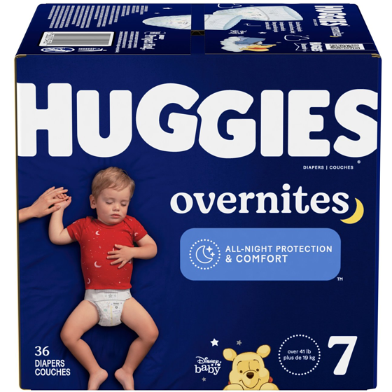 Huggies Couches pour bébé Overnites pour la nuit, taille 7,36 unités 36 ea, 0,78 $/1ch